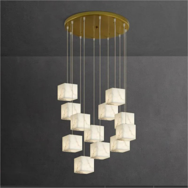 Gavin Alabaster Cube Foyer Staircase Long Chandelier 7/ 9/ 12/ 18/ 25/ 36 Lights